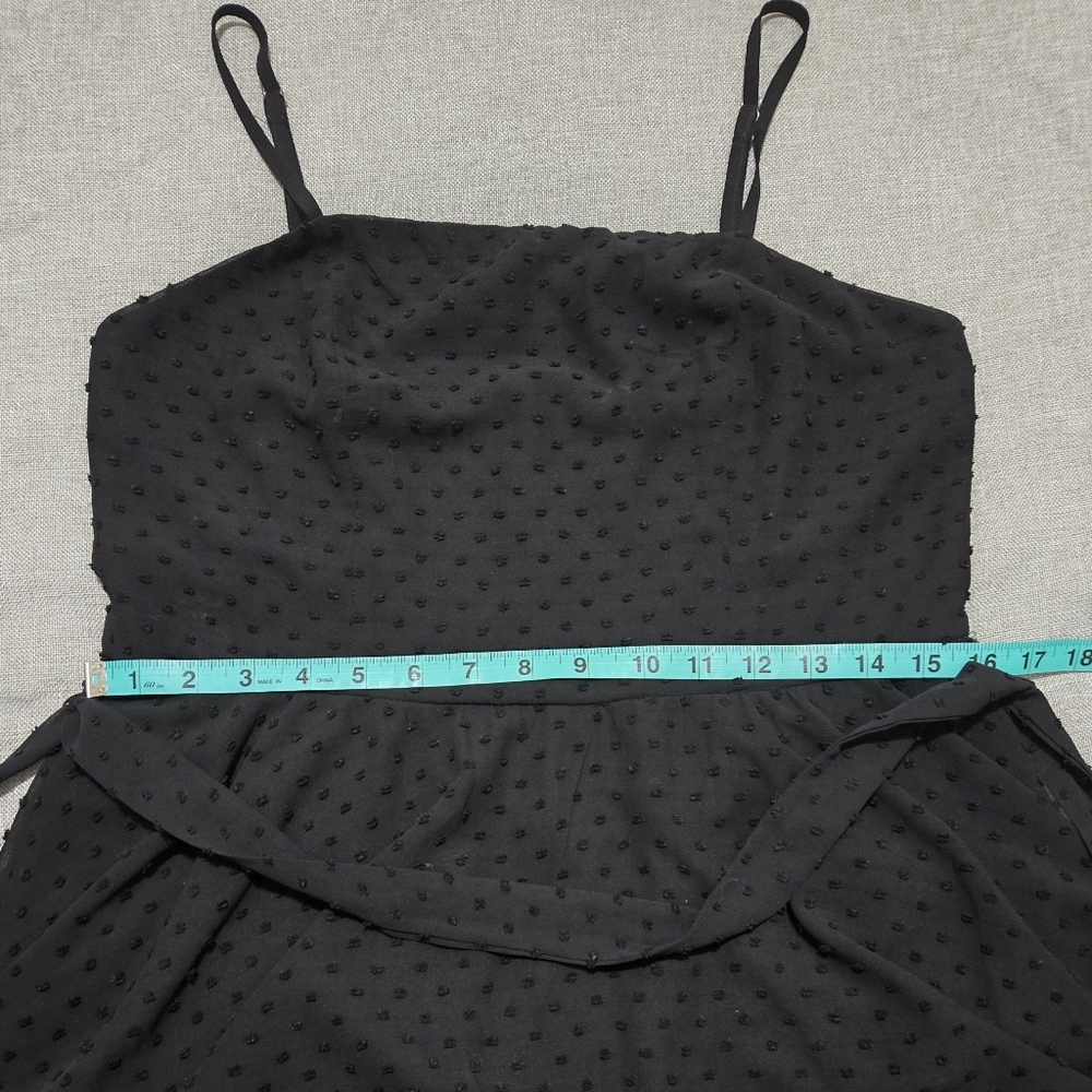 AQUA Black Midi Dress Swiss Dot Lace Inset Handkerchief Hem Tie Waist Small - Picture 12 of 15